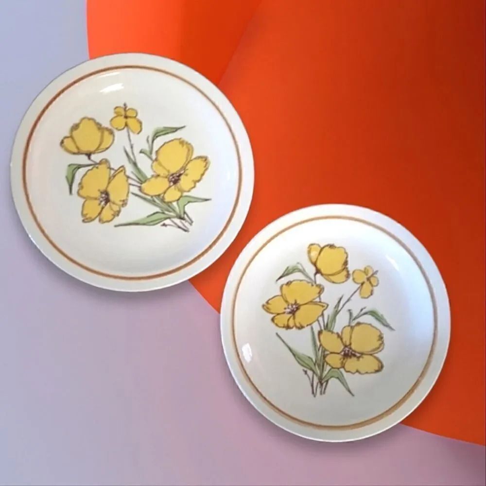 Homer Laughlin Vintage 1979 Yellow Flowers Set of 2 Dinner Plates